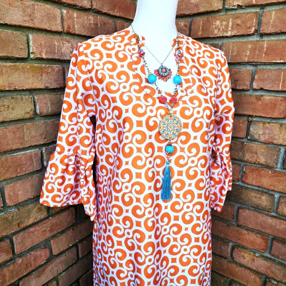 Buckhead Betties Prep Rally Orange & White Parker Dress Size Medium. - Picture 3 of 11